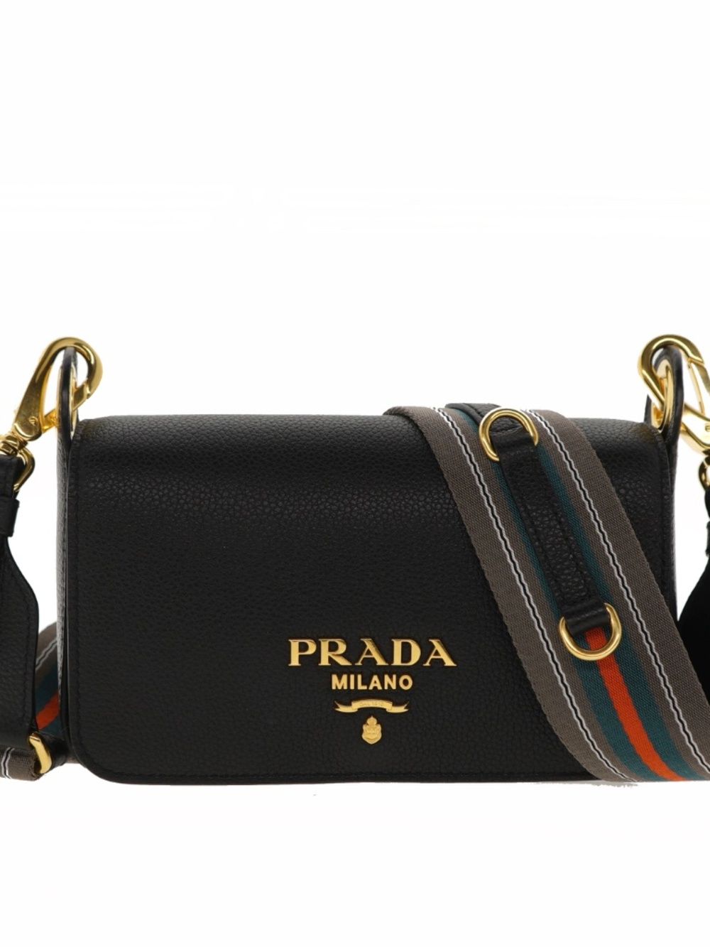 Prada Crossbody Shoulder Bag Guitar Strap Black Leather 1BD352 New